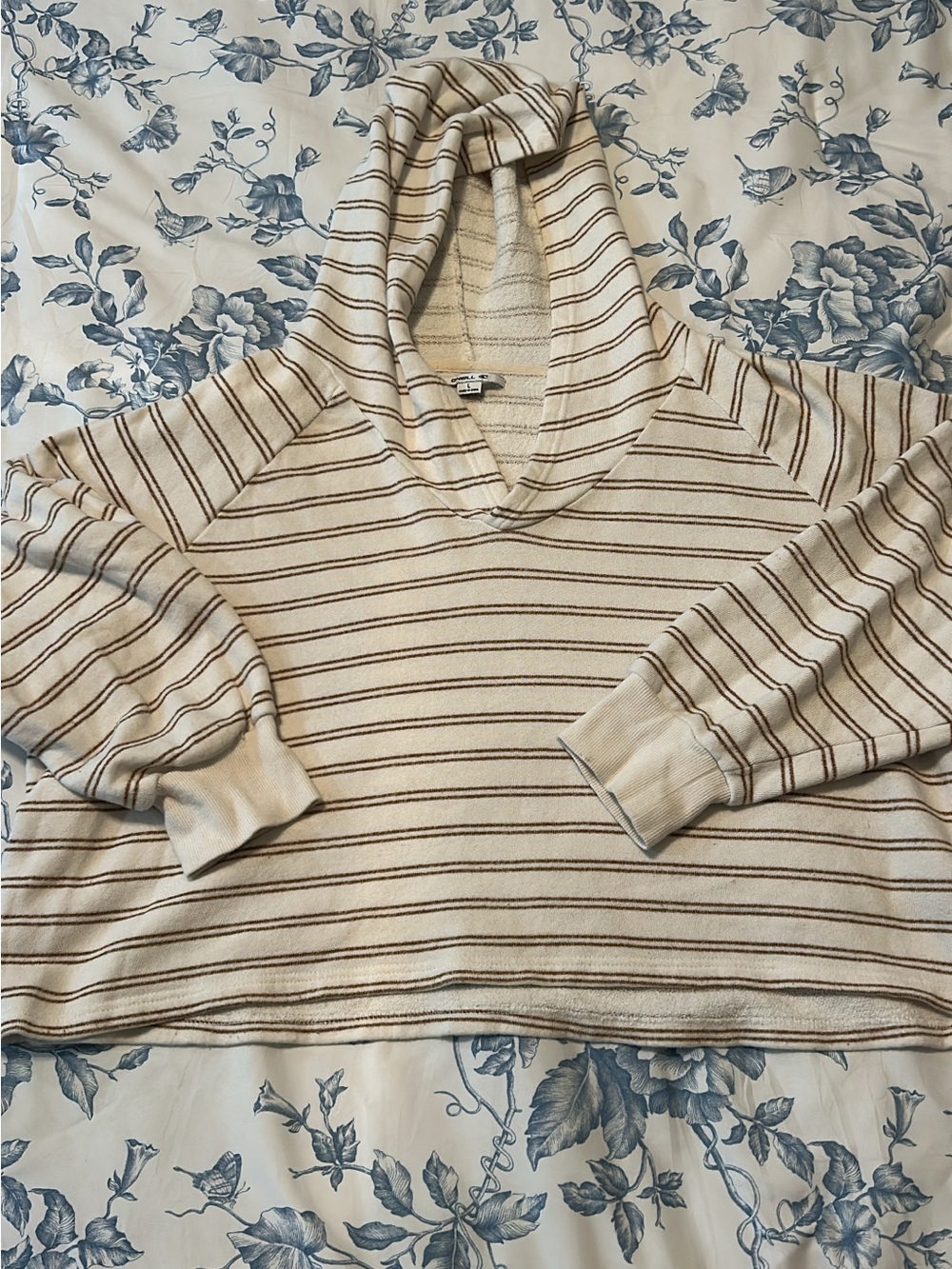 O'Neill Cream Hoodie with Brown Stripes